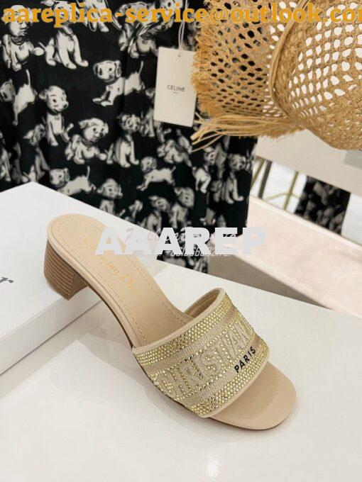 Replica Dior DWAY Heeled Slide Cotton Embroidered with Metallic Thread 8