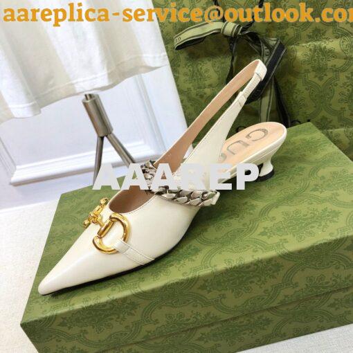 Replica Gucci Women's Leather Pump With Horsebit Slingback 616596 Whit 5
