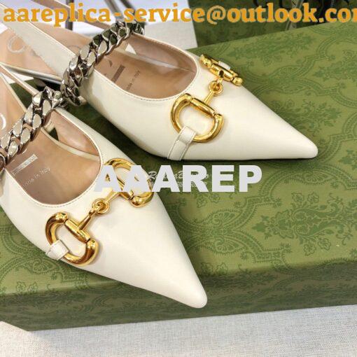Replica Gucci Women's Leather Pump With Horsebit Slingback 616596 Whit 6