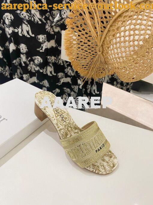 Replica Dior DWAY Heeled Slide Cotton Embroidered with Metallic Thread 13