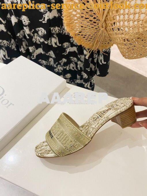Replica Dior DWAY Heeled Slide Cotton Embroidered with Metallic Thread 18