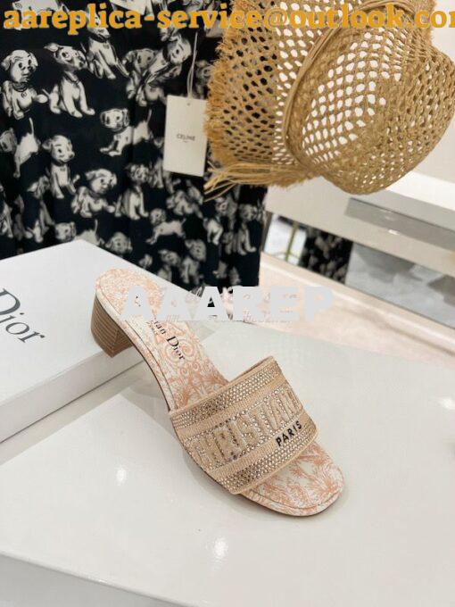 Replica Dior DWAY Heeled Slide Cotton Embroidered with Metallic Thread 20