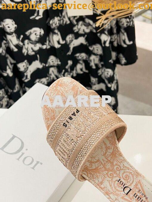Replica Dior DWAY Heeled Slide Cotton Embroidered with Metallic Thread 24