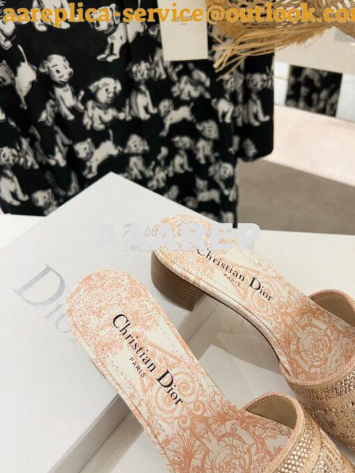 Replica Dior DWAY Heeled Slide Cotton Embroidered with Metallic Thread 25