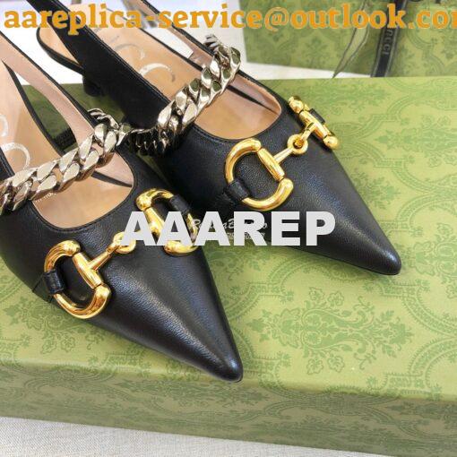 Replica Gucci Women's Leather Pump With Horsebit Slingback 616596 Blac 5