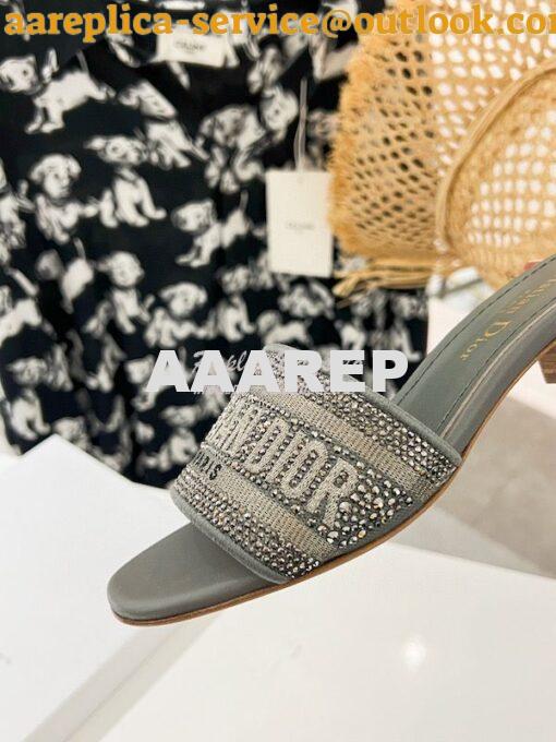 Replica Dior DWAY Heeled Slide Cotton Embroidered with Metallic Thread 36
