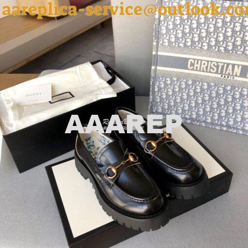 Replica Gucci Leather Lug Sole Horsebit Loafer 577236 Black 4