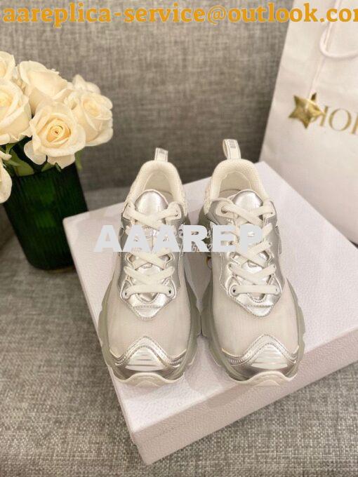 Replica Dior Vibe Sneaker White Mesh and Silver-Tone Leather KCK337 4