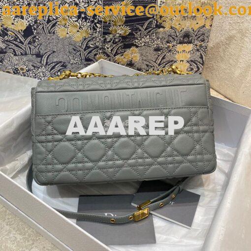 Replica Dior Medium Caro Bag Stone Gray Supple Cannage Calfskin M9242U 4