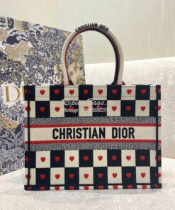Replica Dior Book Tote bag in Black, White and Red D-Chess Heart Embro