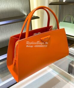 Replica Prada Brushed Leather Handbag 1BA327 Orange 2