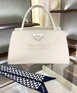 Replica Prada Brushed Leather Handbag 1BA327 White