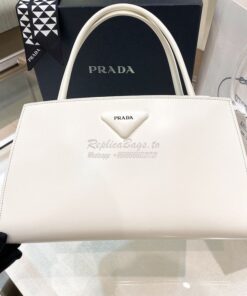 Replica Prada Brushed Leather Handbag 1BA327 White 2