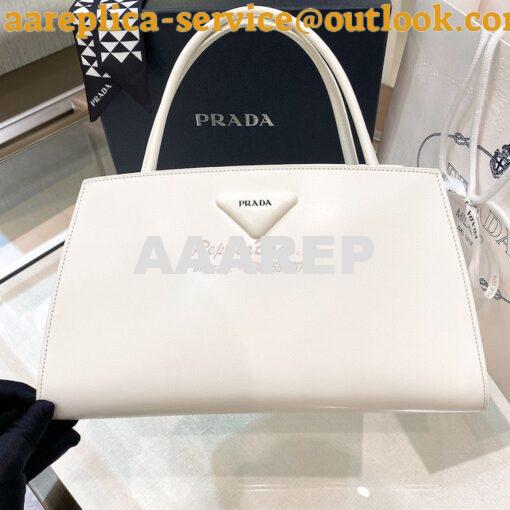Replica Prada Brushed Leather Handbag 1BA327 White 2