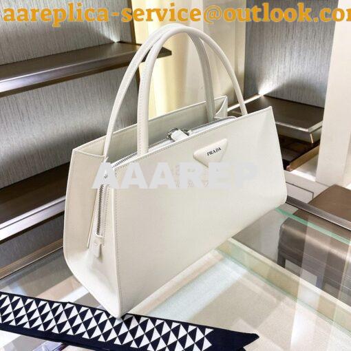 Replica Prada Brushed Leather Handbag 1BA327 White 3