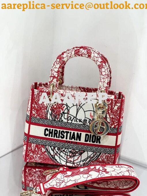 Replica Dior Medium Lady D-Lite Bag Red and White D-Royaume d'Amour Em 2