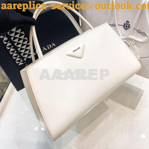 Replica Prada Brushed Leather Handbag 1BA327 White 5