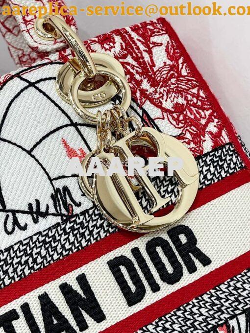 Replica Dior Medium Lady D-Lite Bag Red and White D-Royaume d'Amour Em 3