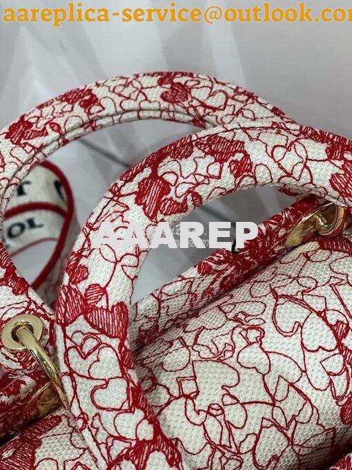 Replica Dior Medium Lady D-Lite Bag Red and White D-Royaume d'Amour Em 8