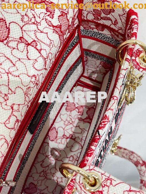 Replica Dior Medium Lady D-Lite Bag Red and White D-Royaume d'Amour Em 9
