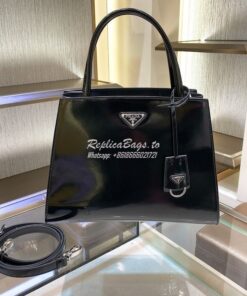 Replica Prada Brushed Leather Handbag 1BA321 Black