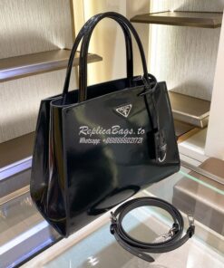 Replica Prada Brushed Leather Handbag 1BA321 Black 2
