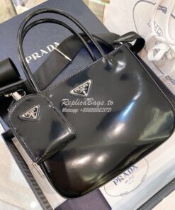 Replica Prada Brushed Leather Handbag 1BA320 Black