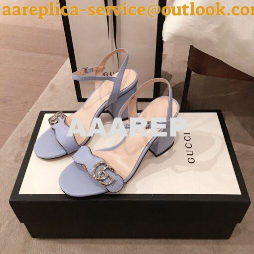Replica Gucci Leather Mid-Heel Sandal 453379 Pastel Color 2