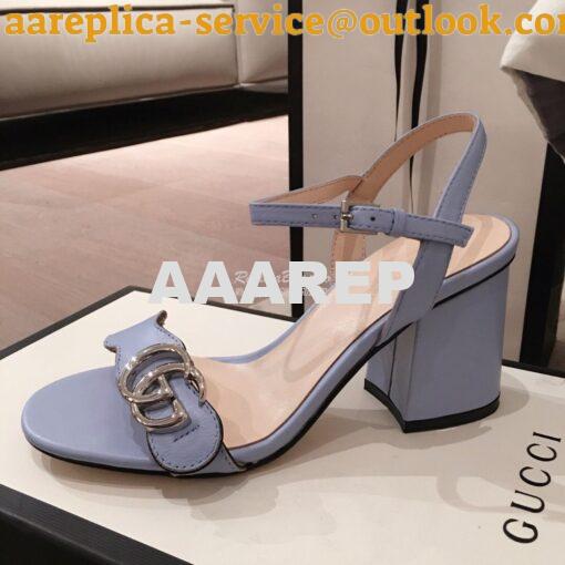 Replica Gucci Leather Mid-Heel Sandal 453379 Pastel Color 6