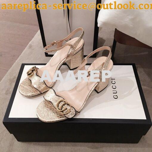 Replica Gucci Leather Mid-Heel Sandal 453379 Metallic Gold