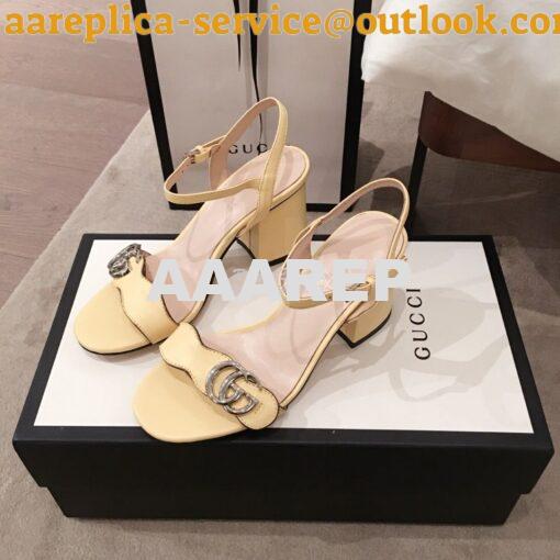 Replica Gucci Leather Mid-Heel Sandal 453379 Pastel Color 7