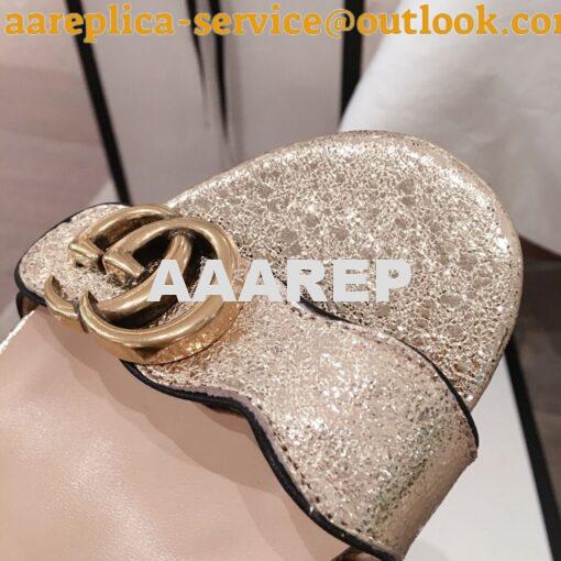 Replica Gucci Leather Mid-Heel Sandal 453379 Metallic Gold 3