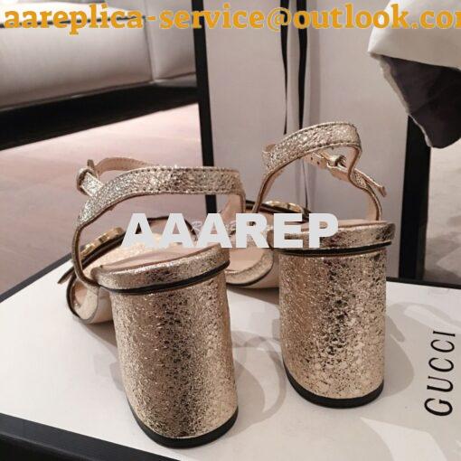 Replica Gucci Leather Mid-Heel Sandal 453379 Metallic Gold 4