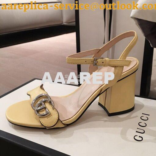 Replica Gucci Leather Mid-Heel Sandal 453379 Pastel Color 10