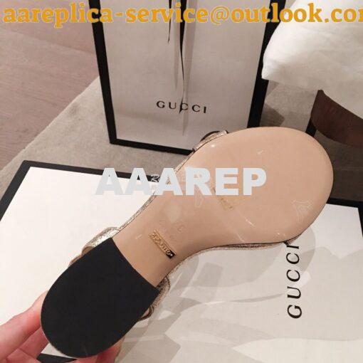 Replica Gucci Leather Mid-Heel Sandal 453379 Metallic Gold 7