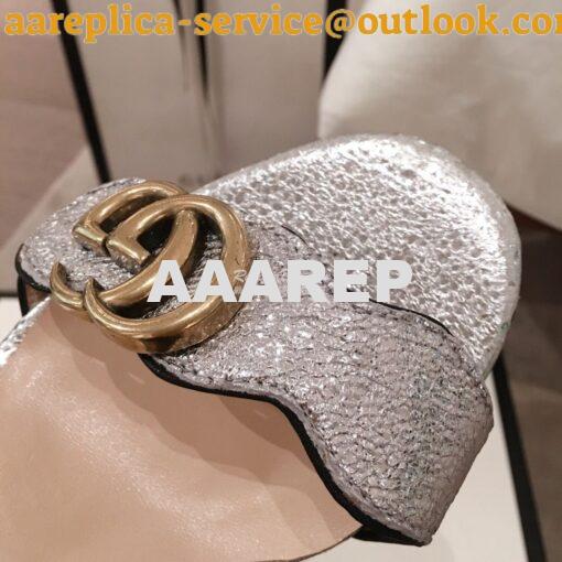 Replica Gucci Leather Mid-Heel Sandal 453379 Metallic Silver 3