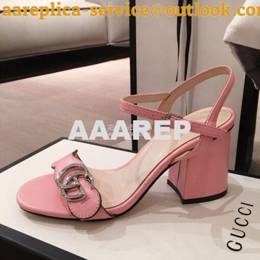 Replica Gucci Leather Mid-Heel Sandal 453379 Pastel Color 16