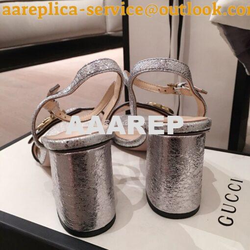 Replica Gucci Leather Mid-Heel Sandal 453379 Metallic Silver 7