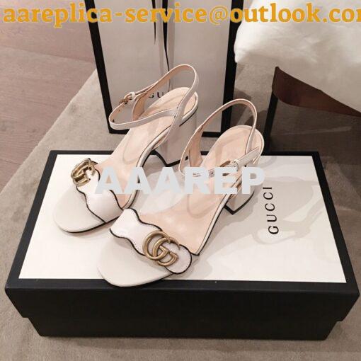 Replica Gucci Leather Mid-Heel Sandal 453379 Black white