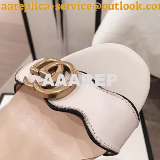 Replica Gucci Leather Mid-Heel Sandal 453379 Black white 3