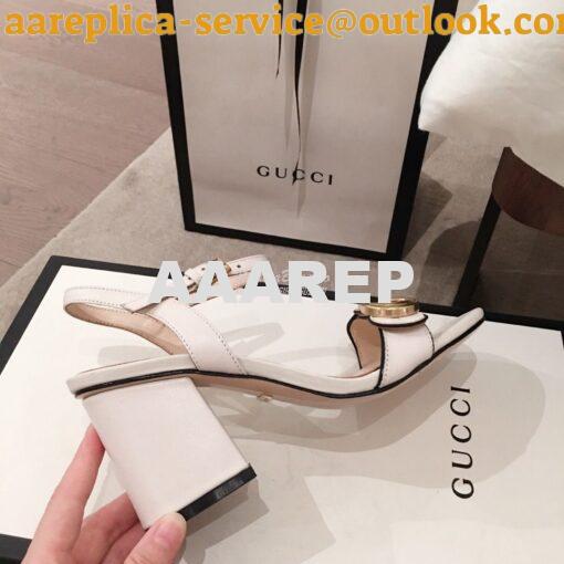 Replica Gucci Leather Mid-Heel Sandal 453379 Black white 5