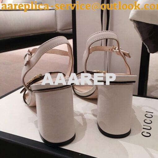 Replica Gucci Leather Mid-Heel Sandal 453379 Black white 6