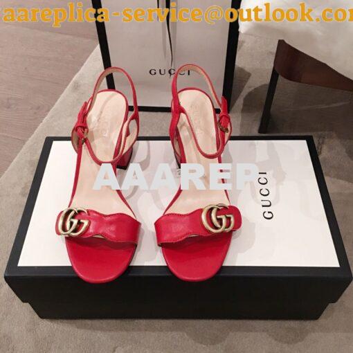 Replica Gucci Leather Mid-Heel Sandal 453379 Red 2