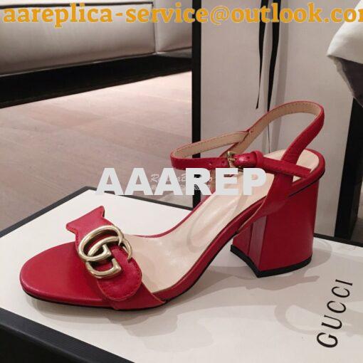 Replica Gucci Leather Mid-Heel Sandal 453379 Red 4