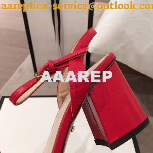 Replica Gucci Leather Mid-Heel Sandal 453379 Red 5
