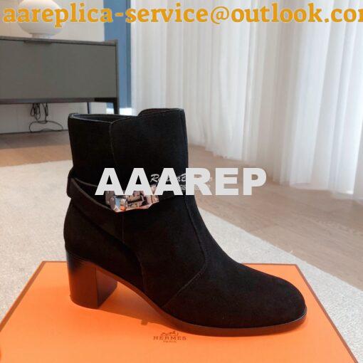 Replica Hermes Frenchie 50 Ankle Boot in Suede calfskin H222093Z Black 2