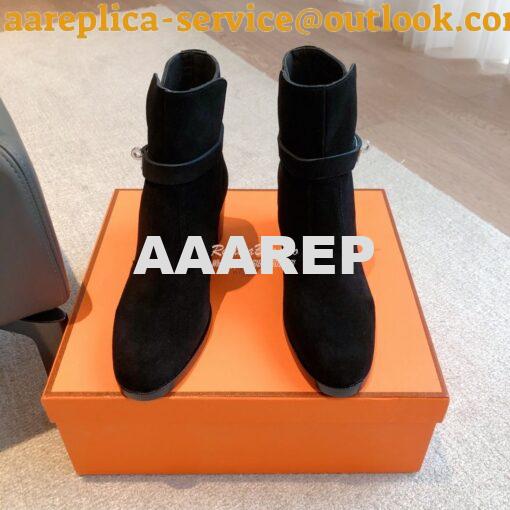 Replica Hermes Frenchie 50 Ankle Boot in Suede calfskin H222093Z Black 3