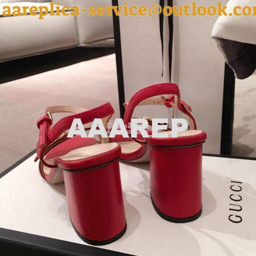 Replica Gucci Leather Mid-Heel Sandal 453379 Red 6