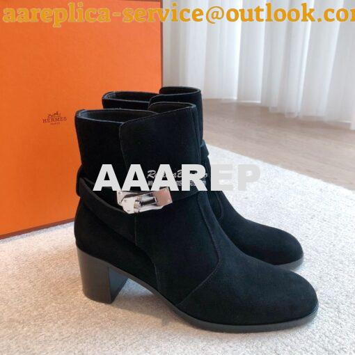 Replica Hermes Frenchie 50 Ankle Boot in Suede calfskin H222093Z Black 5