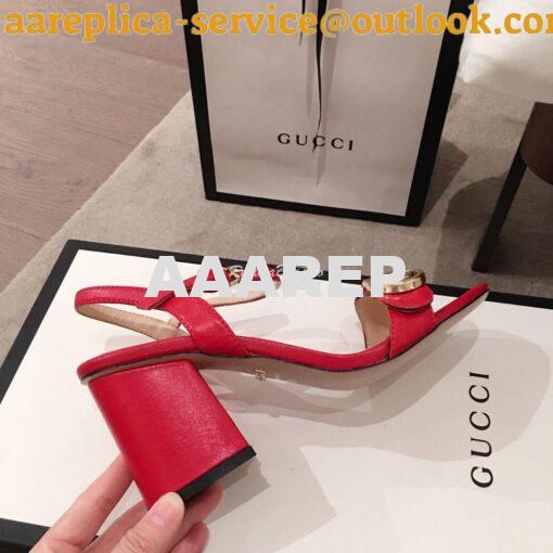 Replica Gucci Leather Mid-Heel Sandal 453379 Red 7